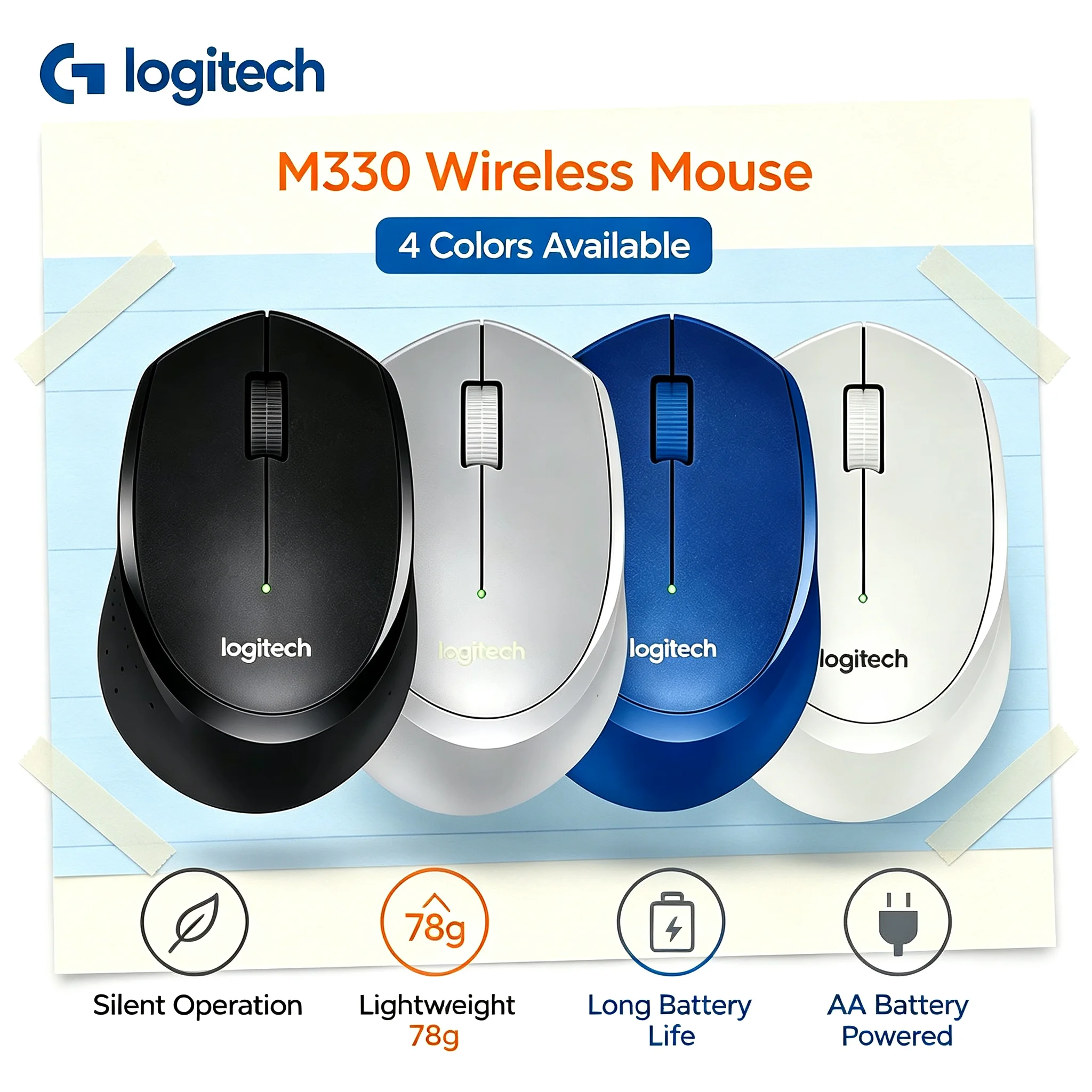 Logitech M330 Quiet Wireless Mouse Silent Operation Technology Long Battery Mice For Online Study Work