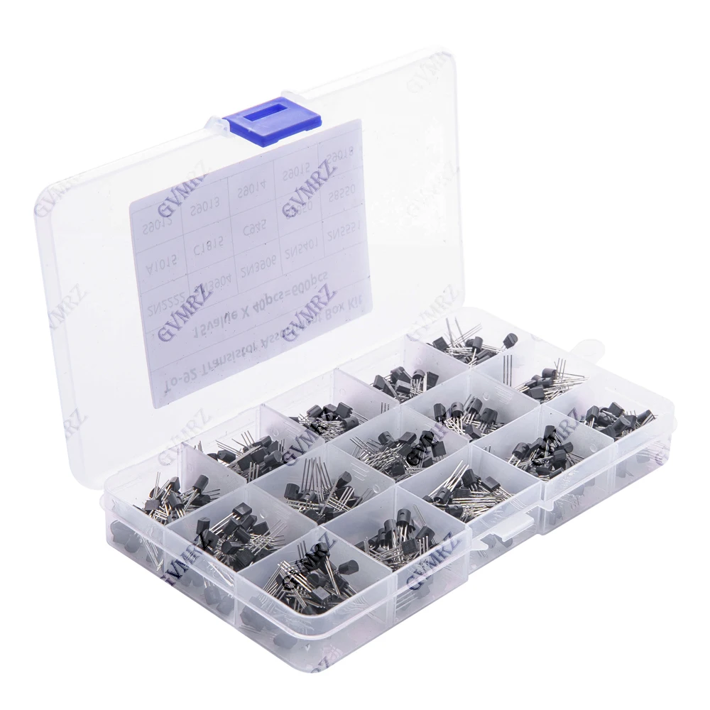 600PCS 15Value x 40Pcs Transistor TO-92 Assortment Box Kit Transistors 2N2222 2N3904 2N3906 C945 S8050 Direct-plug triode box TO