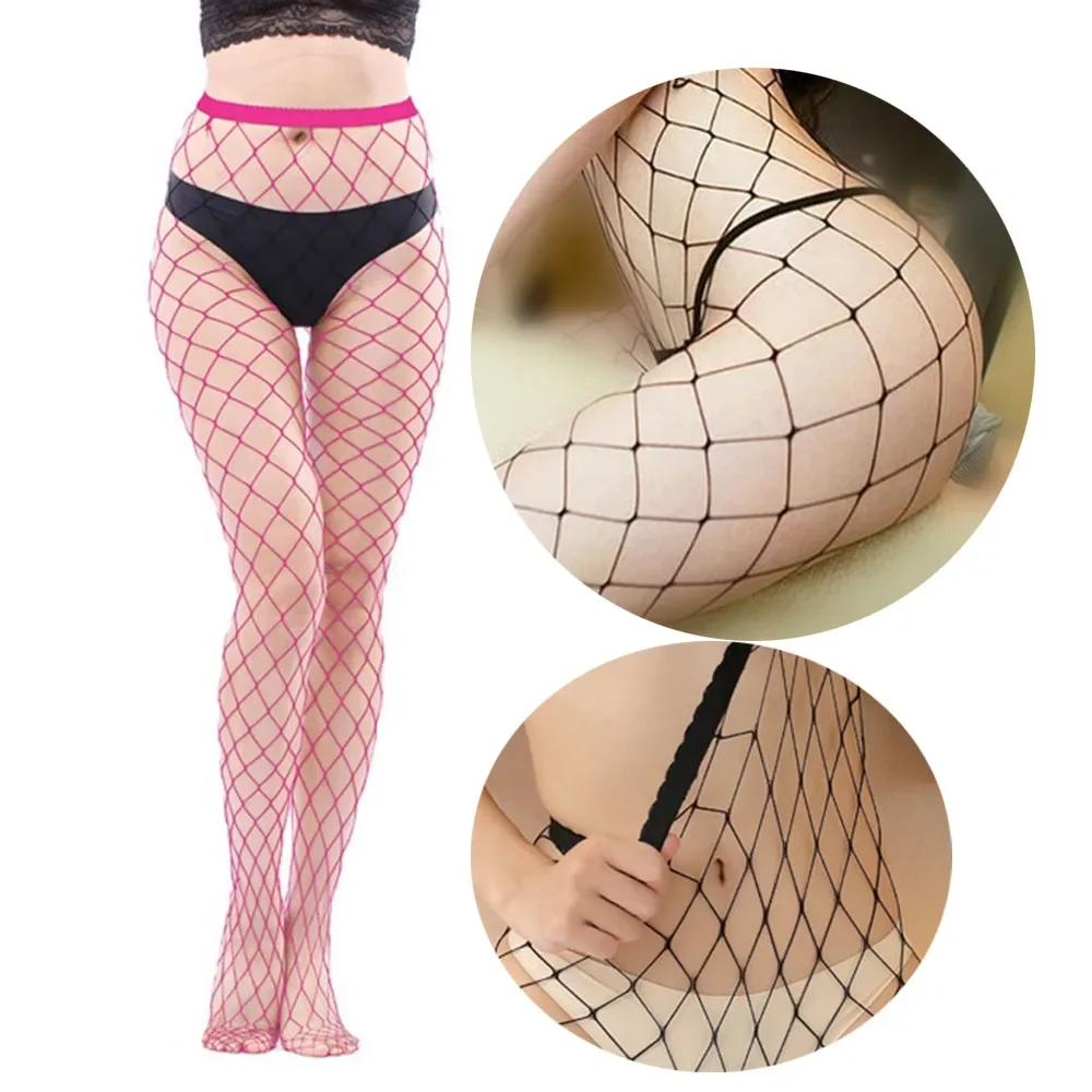 Fashion White Big Grid Women High Waist Stocking Fishnet Club Tights Panty Knitting Net Pantyhose Trouser Mesh Lingerie
