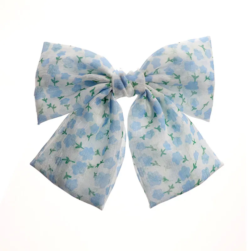 Blue Style New Oversized Chiffon Bow Hair Clips Woman Hairpin Girl Headwear Hair Accessories Hairpins 10cm Duckbill Clip