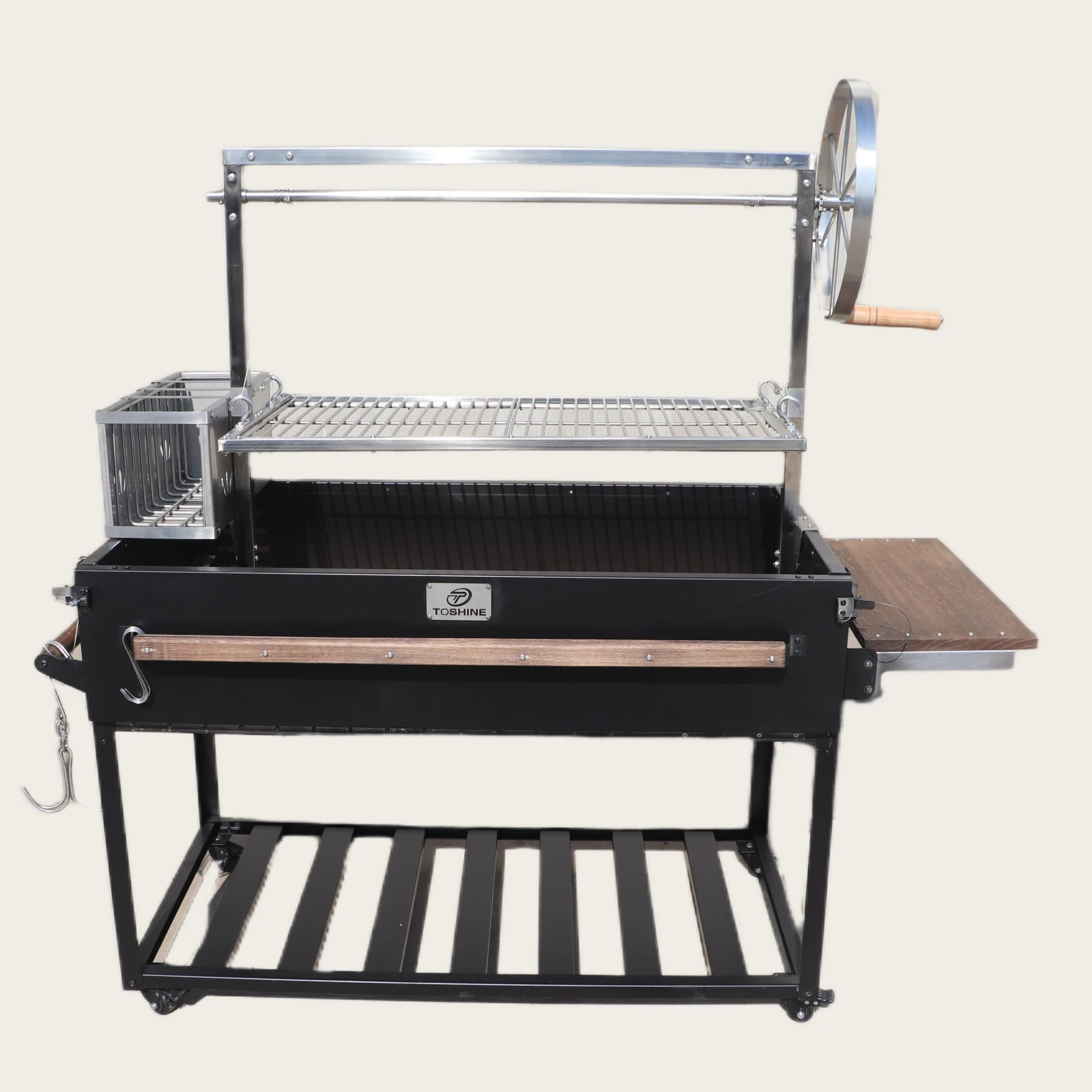 Outdoor Backyard Stainless Steel Heavy Duty Argentine BBQ Grill Station Meat Hanging Rack Crank Lift Santa Maria Style Charcoal