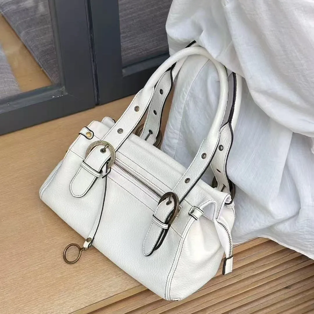 Vintage Women Shoulder Bag PU Leather Bolsa Feminina Female Underarm Bag Ladies Big Boston Handbag White for Office Work Commute