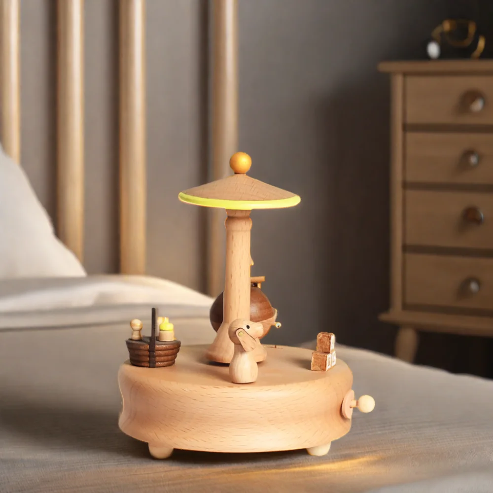 

Stock Available Rotating Doll Bed Wooden Music Box For Baby