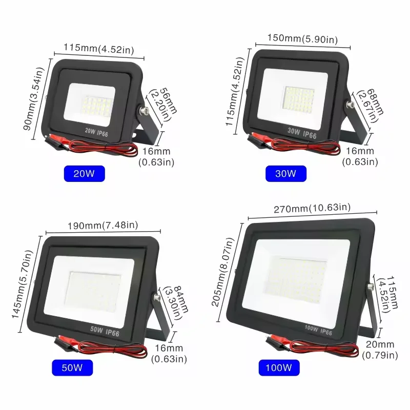 DC12V Led Flood Light 20W 30W 50W Outdoor Floodlight Spotlight IP66 Waterproof Light Reflector Portable 12 Volt Led Lights