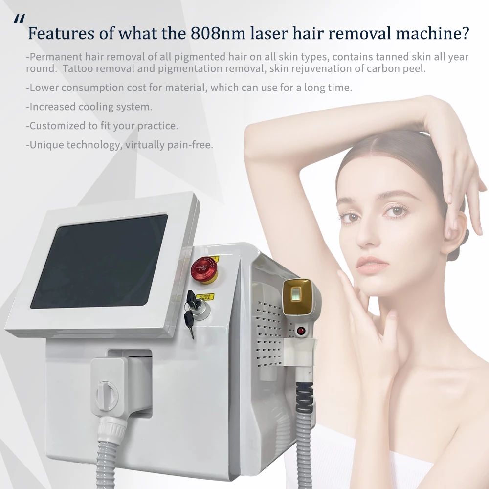 Depiladora Laser غير مؤلم دائم 3 الطول الموجي ديود آلة إزالة الشعر بالليزر 808NM نظام تبريد البلاتين الجليد