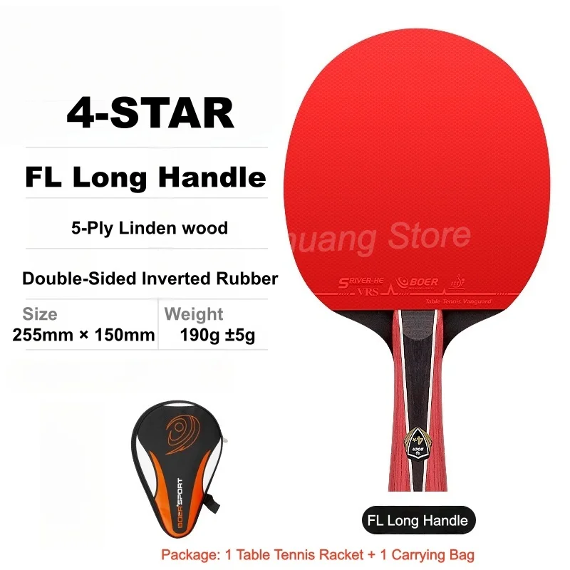 BOER 1Pcs Table Tennis Racket with Carrying Bag, 1/2/3/4/5/6 Star Ping Pong Racket Professional Paddle Bat for All Level Players