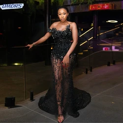 Luxury Black Mermaid Cocktail Dresses Glitter Rhinestones Evening Dress 2025 Sexy Illusion Prom Gown Customized Robe De Mariée