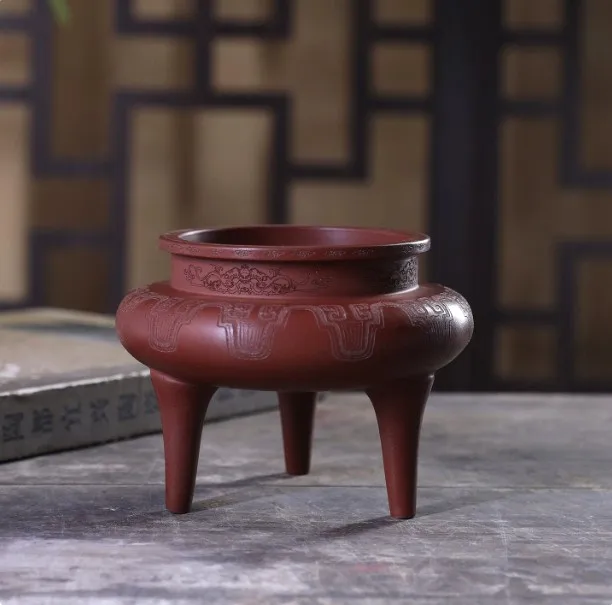 Ceramic Circle Tripedal Bowl Bonsai Pot, Inner Size 9cm, 4 Color, Purple Sand, Dormitory Room Table, Garden Decoration, Table
