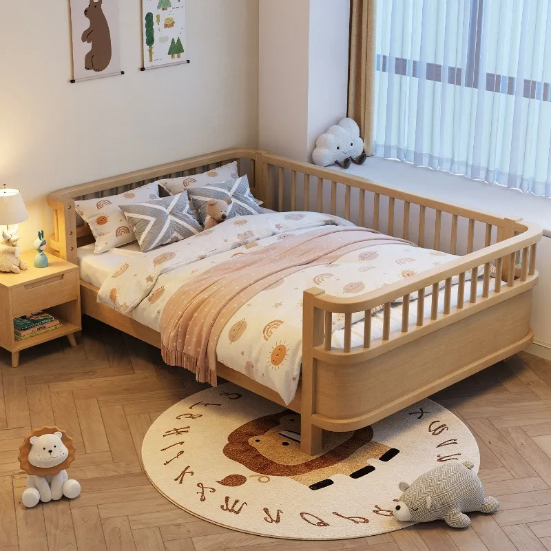 Solid wood bed with guardrail anti-drop boys and girls bed sheet person 1 meter 5 bed, splicing bed adults can sleep  fence