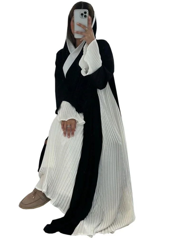 Eid Muslim Party Abaya for Women Ramadan Cardigan Pleated Long Dress Morocco Kaftan Vestidos Largos Dubai Robe Jalabiya 2024
