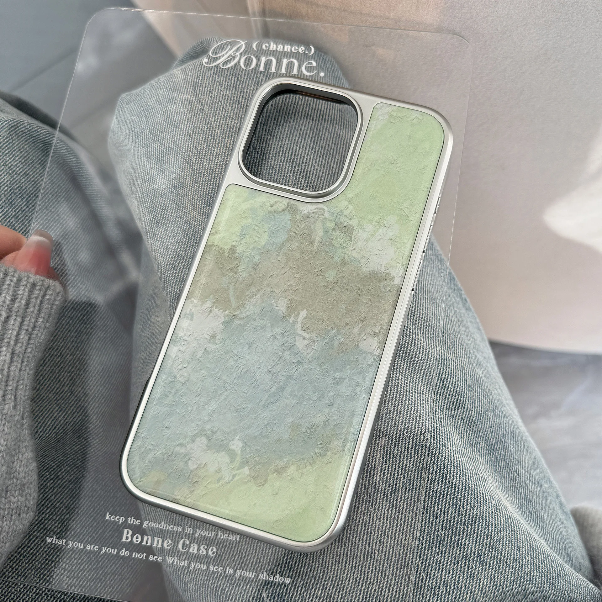 Ins grüne Ölfarbe Tropfen Kleber Splitterrand Überzug Handyhülle für iPhone 12 13 14 15 16 Pro Max stoßfeste schützende Hartschale