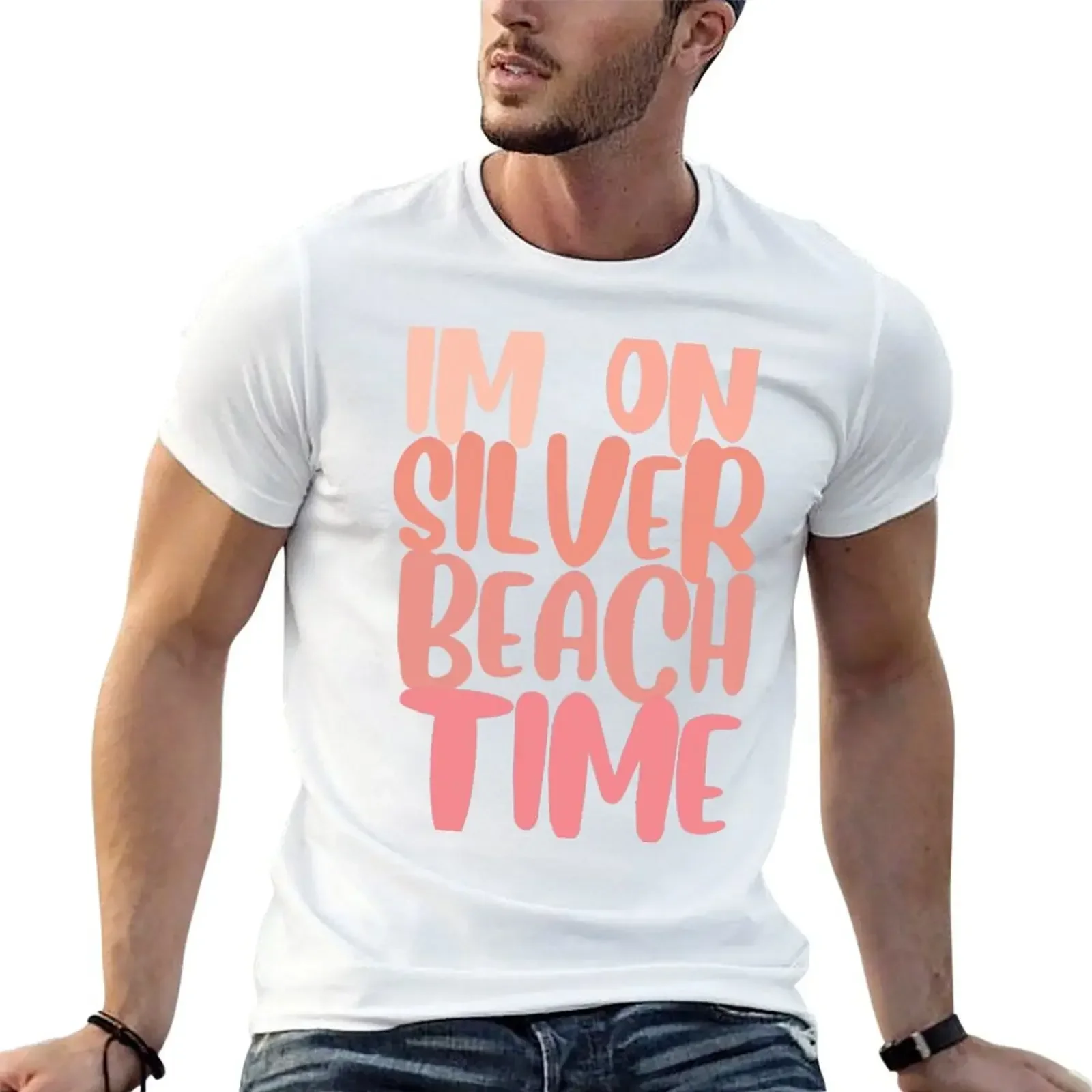 Silver Beach Time Pink T-Shirt customizeds oversized t shirt aesthetic clothes vintage mens t shirt graphic