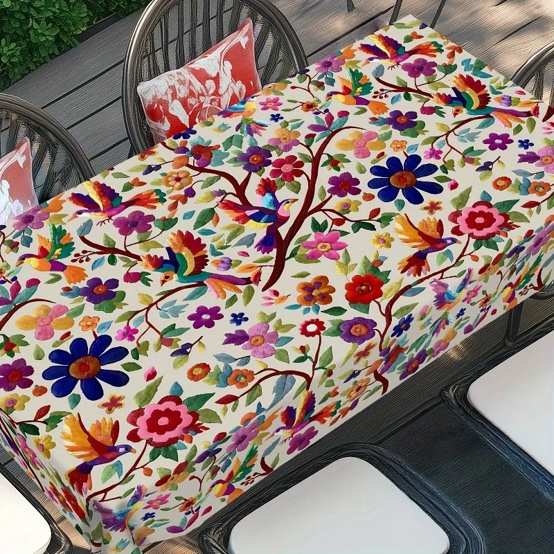 1pc Vintage Mexican Floral Tablecloth Round Multicolor Flower Table Cover Suitable for Indoor Outdoor Dining Day of The Dead Dec