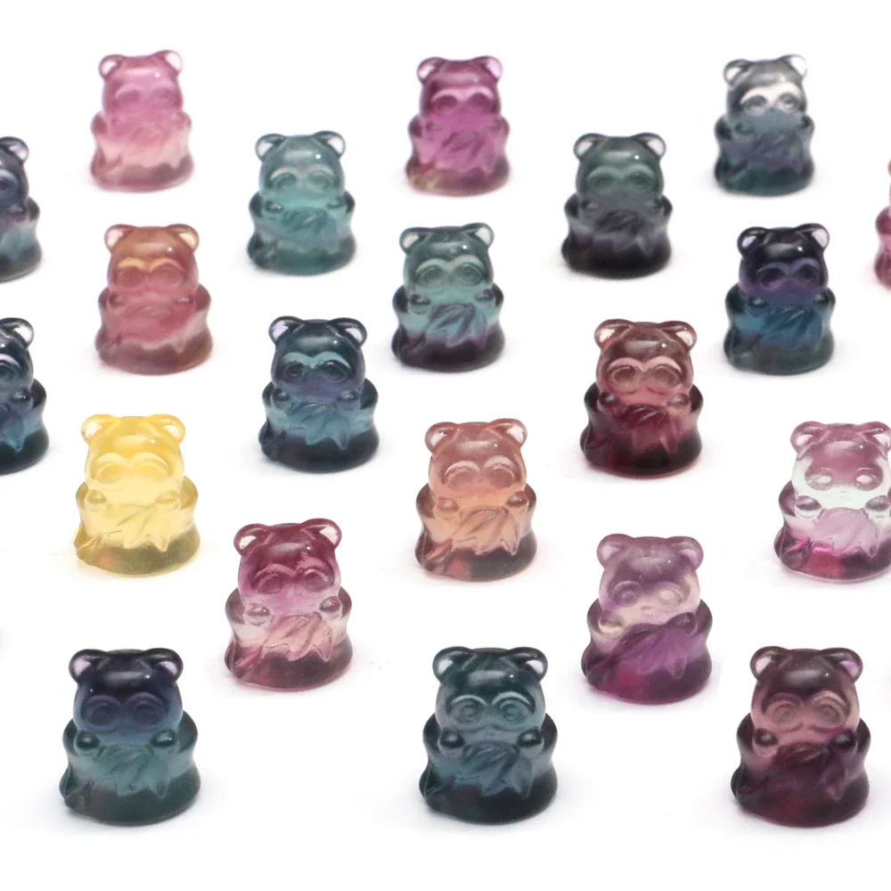 

Mineraali 10pcs Set Natural Rainbow Fluorite Mini Panda Animal Carved Spiritual House Gem Stone Healing Crystal Kit Lot Figurine