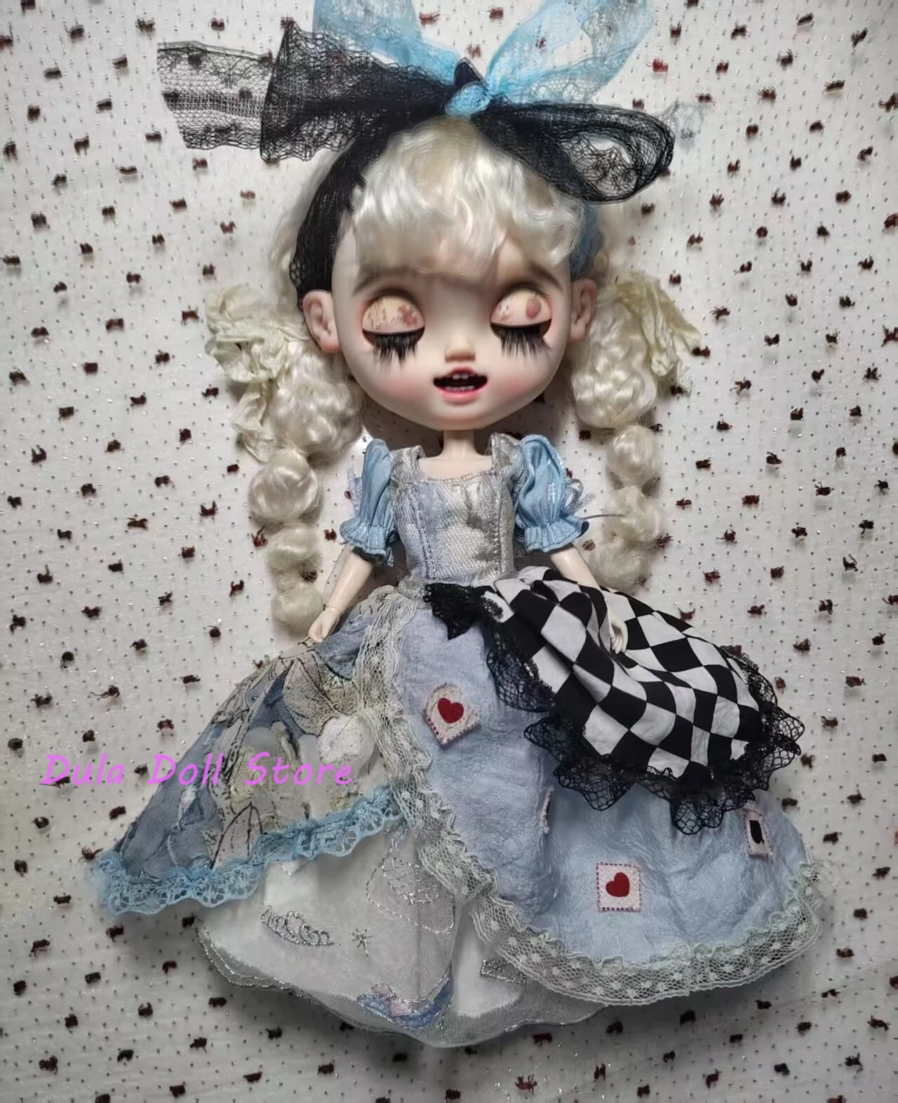 

s Dula Doll Clothes black and blue color blocked Alice dress for Blythe Landazz Landoudou ob24 ob22 Doll