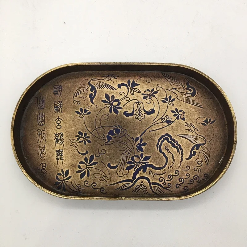 Pure copper plate, hand-painted copperware, tray, home and office tea ceremony decoration, craft ornament