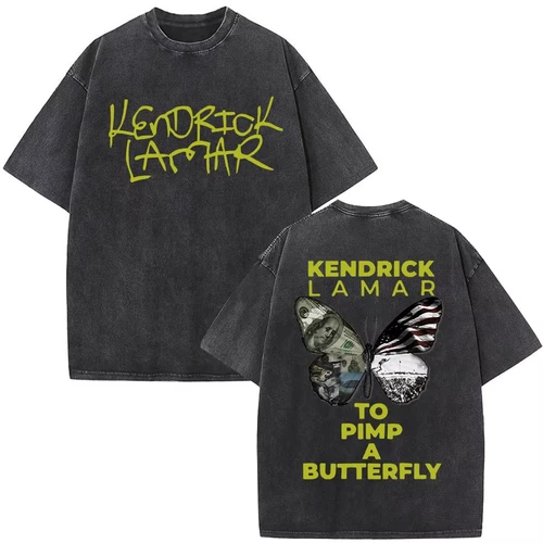 Imagen 2 del producto Kendrick Lamar To Pimp A mariposa gráfico Vintage lavado camisetas hombres moda Hip Hop Retro manga corta Camiseta ropa de calle