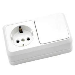 1pcs Horizontal model Surface type Wall Switch with Schuko Socket European Wall Switch + Socket with Grounding