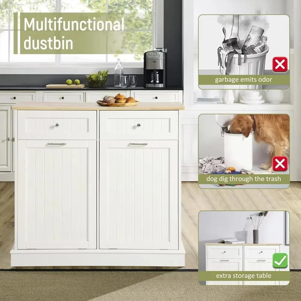Tilt Out Trash Can Cabinet with Double Hidden Trash Can Holder, Kitchen Free Standing Recycling Cabinet,Dog Proof Trash Can image 2