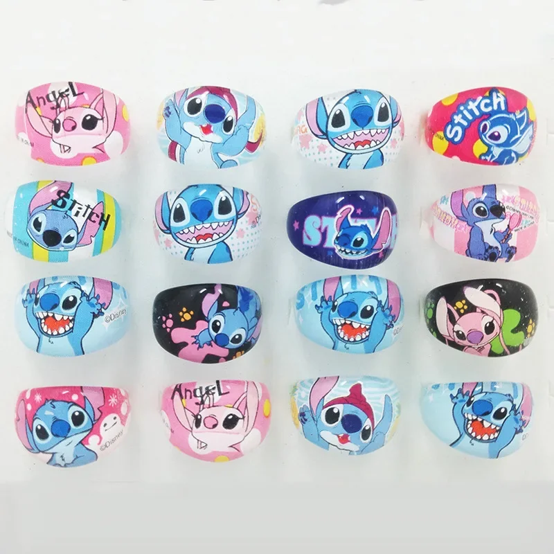 10pcs Disney Stitch Ring Acrylic Printed Mens Rings Jewelry Ring for Women Children's Party Gift Stitch Cute Halloween Gifts