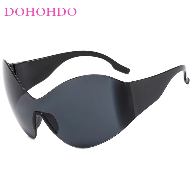 Punk Oversized One - Piece Rimless Y2K Women Sunglasses Trendy Design Men Sunglass Outdoor Cycling Sport Windproof Goggles UV400