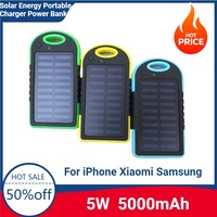 Solar Energy Portable Charger Power Bank 5000mAh External Battery Double USB Life Waterproof Powerbank For  Xiaomi Samsung