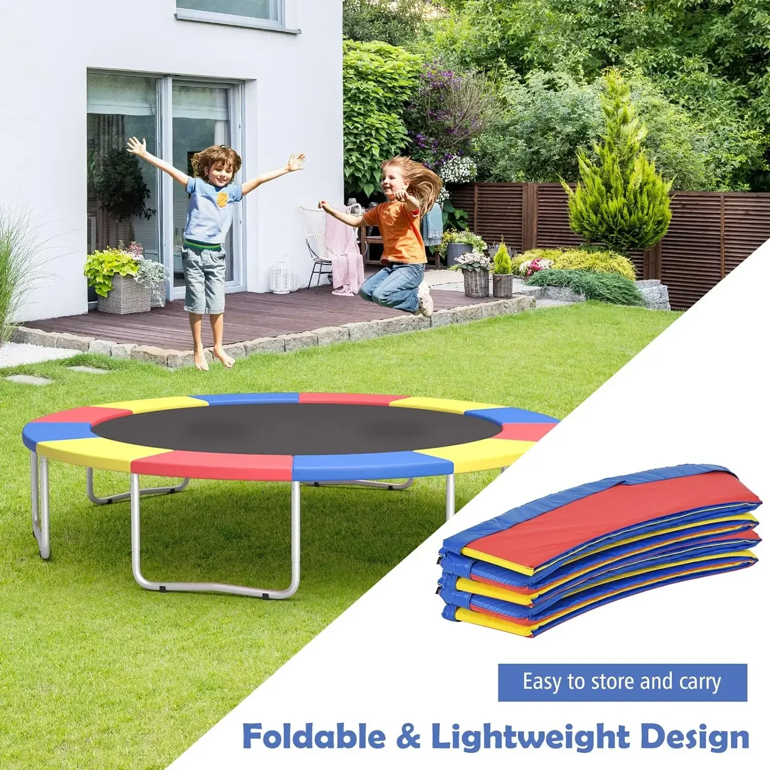 6/8/10FT Trampoline Replacement Pad Rainbow Round Trampoline Spring Cover Tear-Resistant Waterproof Safety Protection Pad