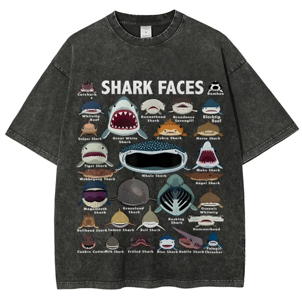 Retro velho estilo neutro vários tubarão impressão lavada nova chegada roupas masculinas camiseta homme camisetas gráficas masculinas 61452