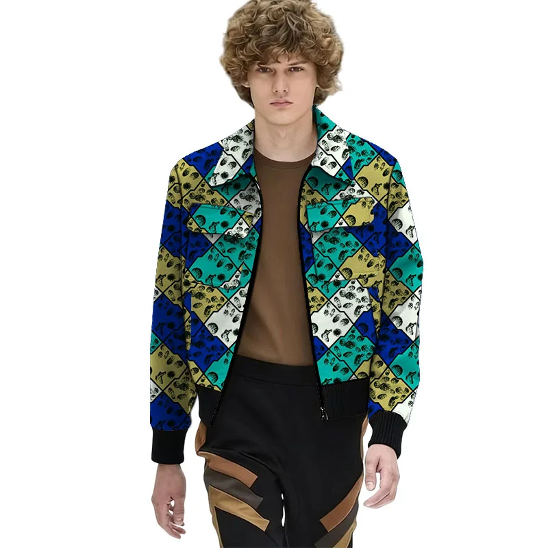 

Men's African Couture Short Coat with Double Chest Pockets Ankara Print Original Design Lapel Jacket Male Outwear