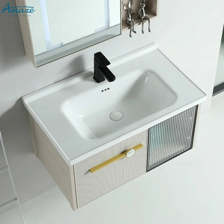 Bathroom CabinetModern New Design Wall-Mounted Vanity Smart Mirror Aluminum Hanging Wash Basin Bathroom Cabinet For Home Or Hote