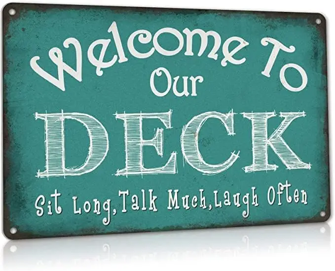 Vintage Welcome to Our Deck Sign, Outdoor Welcome Signs for Porch Home Garden Patio Beach Decor, Funny Gift for Neighbors Friend