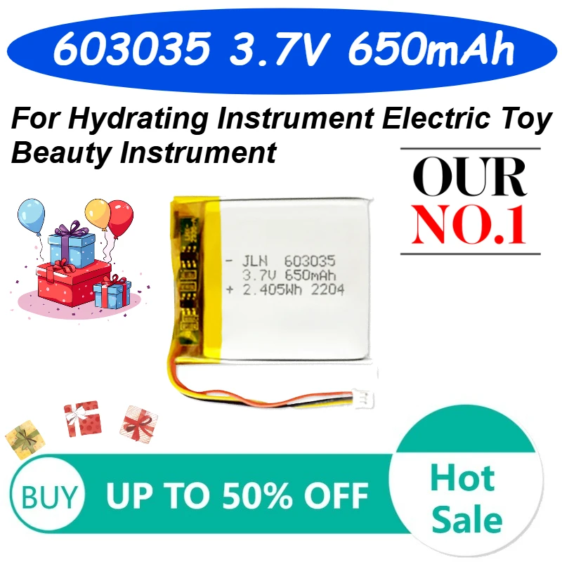 

603035 Polymer Lithium Battery 3.7V 650mAh for Hydrating Instrument Electric Toy Beauty Instrument Rechargeable Batteries