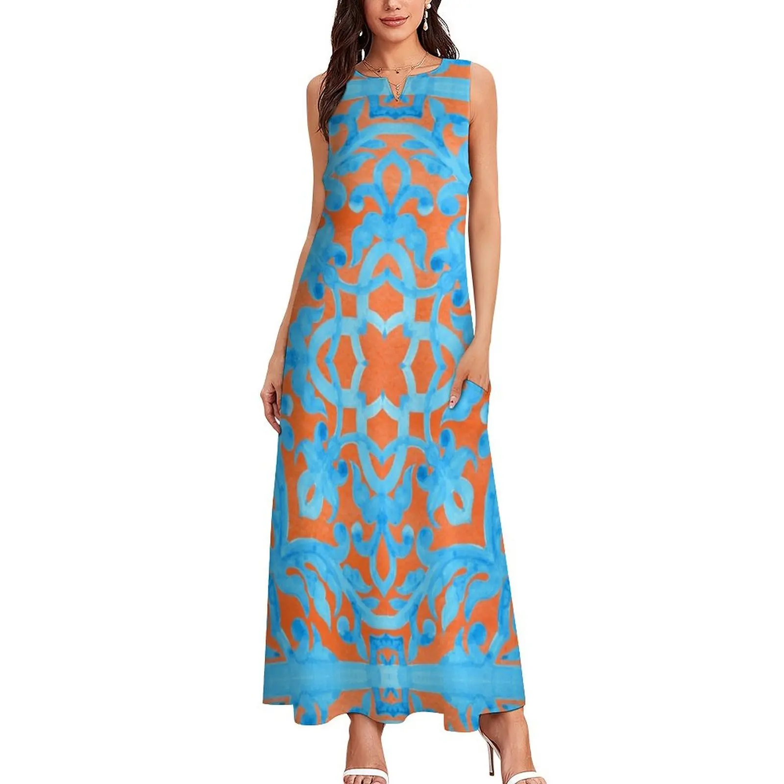 Portuguese azulejo tiles. Long Dress women's clothing korea stylish Dress woman summer dress womens 2025 summer dresses