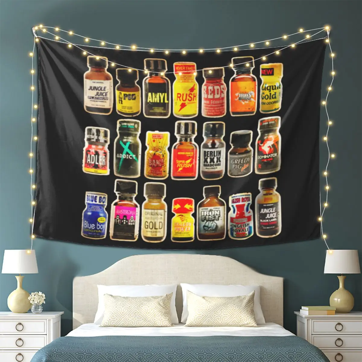 Poppers Bottles Gay Rush Jungle Juice Amyl Inhaler Tapestry Wall Hanging Aesthetic Home Decor Tapestries for Living Room Bedroom