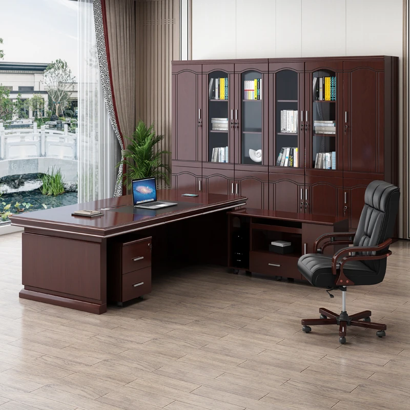 مكتب تنفيذي كبير باللون البني، تخزين رخيص، مكتب كمبيوتر حديث للدراسة، أدراج ألعاب، طاولة محطة عمل Mesa Escriotorio #4