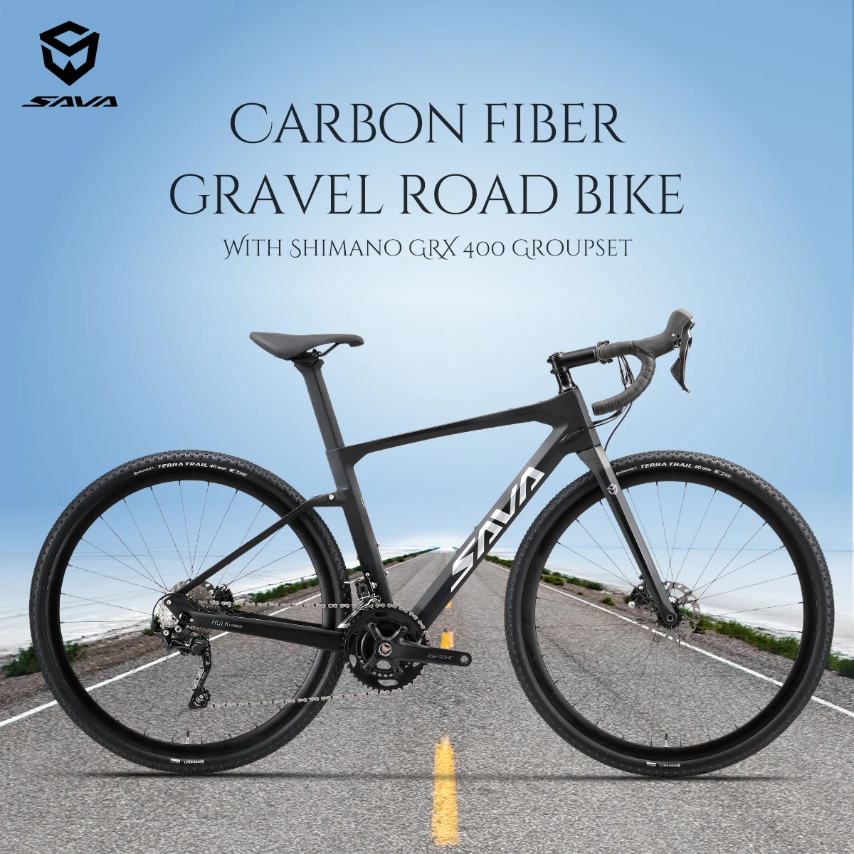 

SAVA Carbon Fiber Gravel Road Bike with SHIMAN0 GRX400 20-Speed Hydraulic Disc Brakes, Bike for All Off-Road Terrain