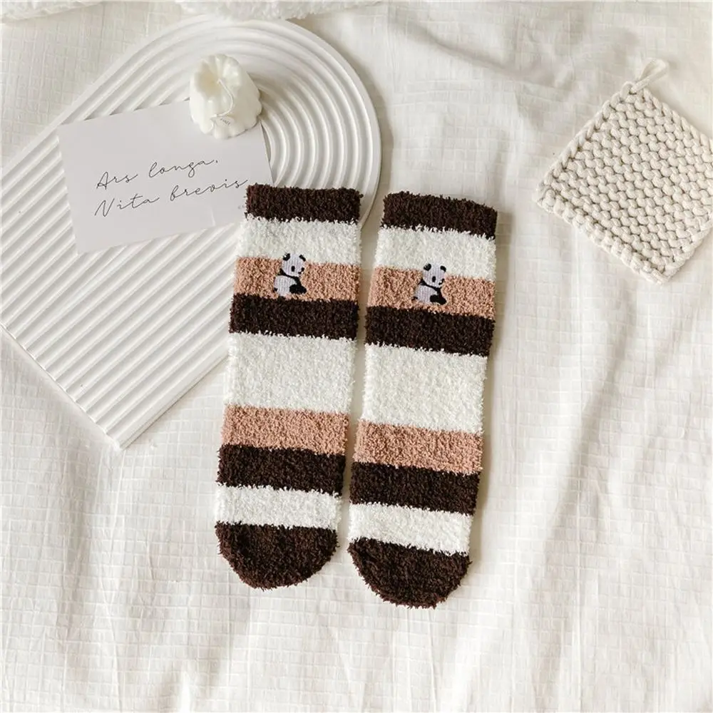 Socks Coral Fleece Panda Embroidery Gifts for Girl Home Sleeping Socks Women Socks Autumn Winter Socks Floor Socks