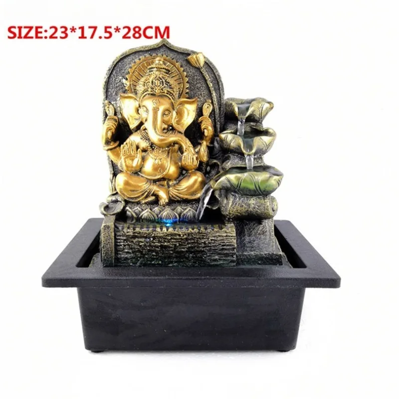 

【Popular】Indian Ganesha Buddha Statue Water Feature Resin Flowing Water Fountain Craft Ornament For Home Temple Meditation Decor