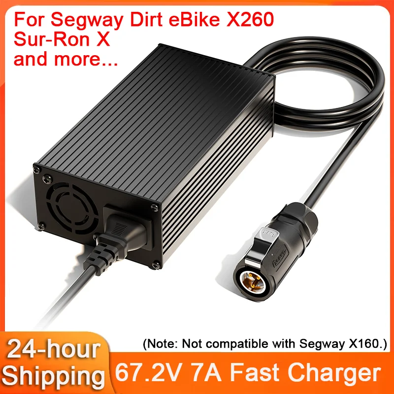 Chargeur rapide 67.2V 7A pour Segway Dirt eBike X260 sur-ron X LightBee, adaptateur d'alimentation haute vitesse résistant aux intempéries avec ventilateur frais