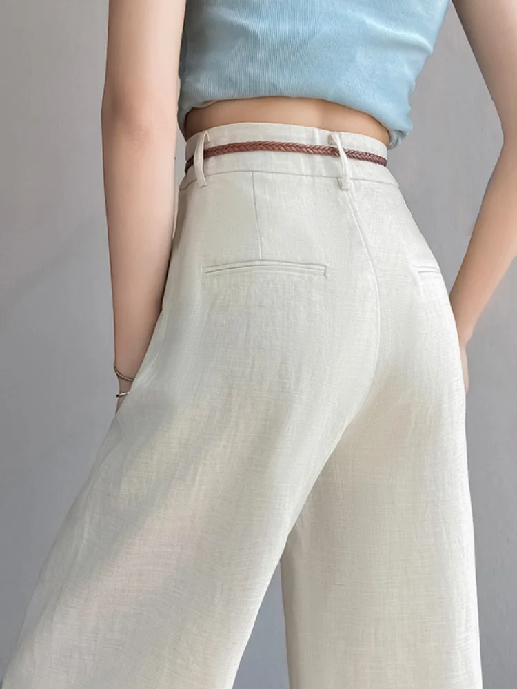 

White Ice Silk Wide Leg Pants Women's Summer Thin High Waist Slimming Loose Casual Drape Straight Cut Trousers Commute Style
