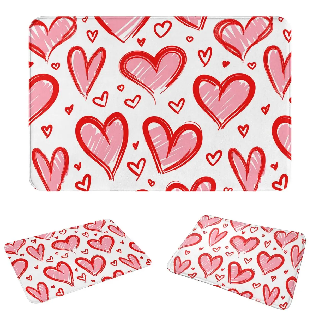 Pink Love Hearts Cute Non-slip Doormat Floor Mat Dust-proo Carpet Rug for Kitchen Entrance Home Bathroom Footpad Mats