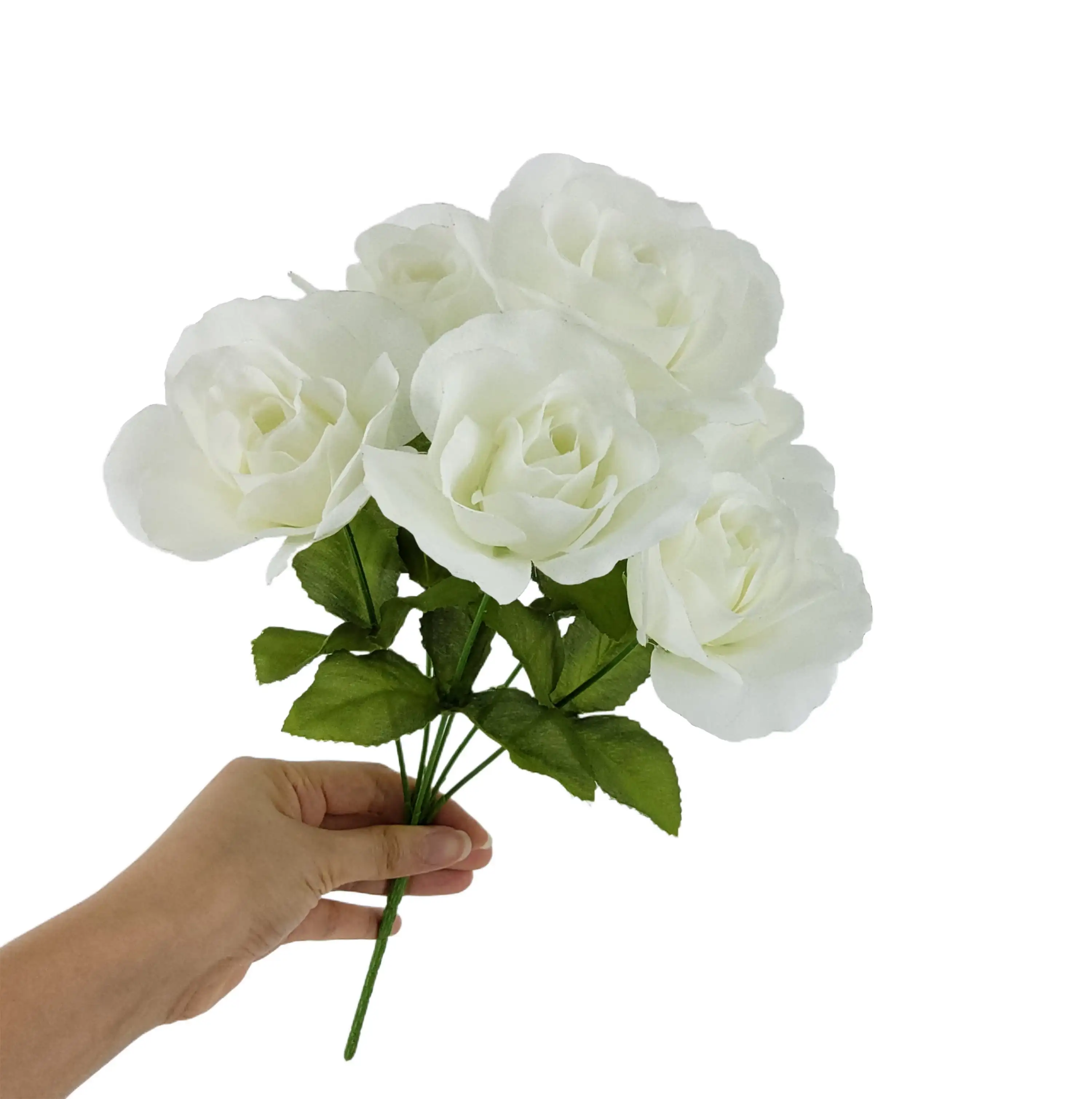 Indoor Artificial Sweet Rose Flower Pick, White Color, Assembled Height: 14"