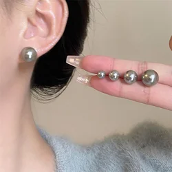 Gray Pearl Stud Earrings for Women S925 Silver Needle 6-10mm Daily Life Party Wedding Girls Minimalist Vintage Ear Jewelry