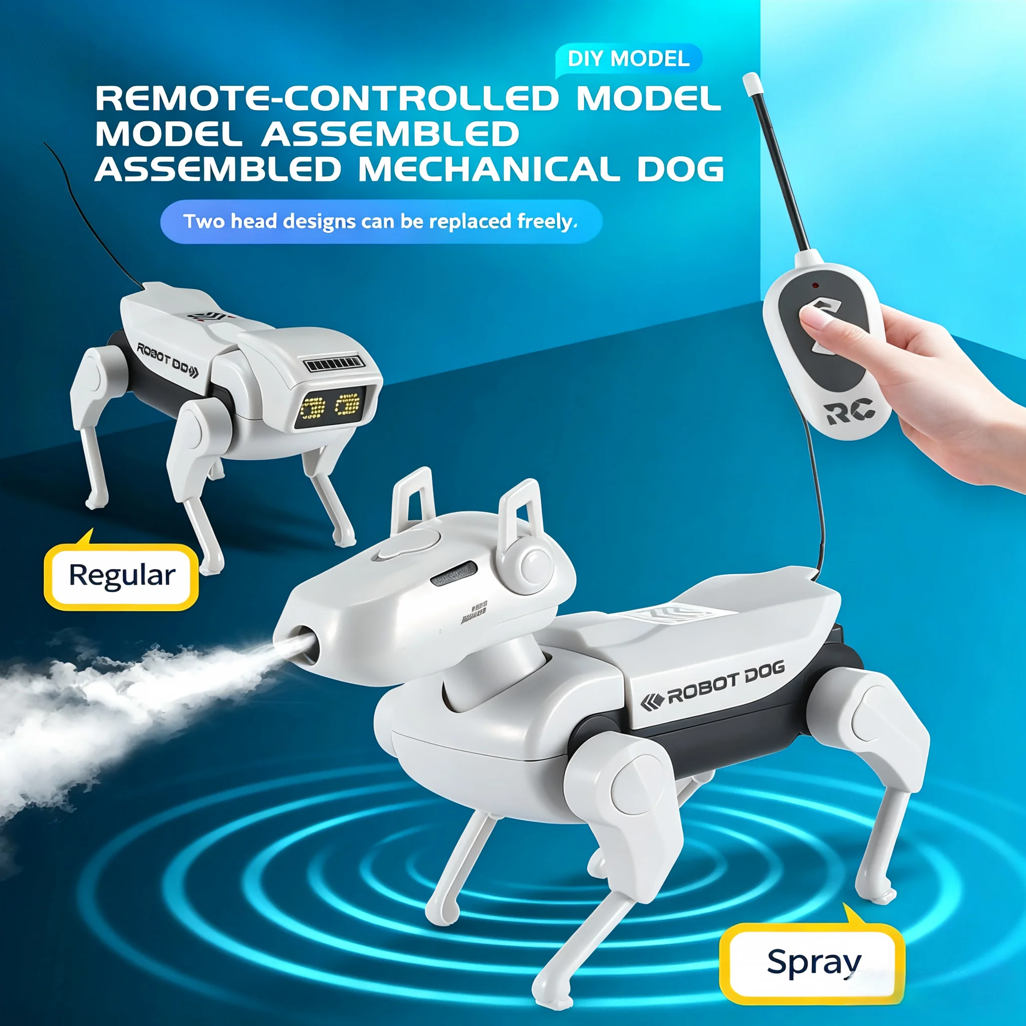 Children's Remote Control Robot Dog - RC Animal Toys DIY Assembled Smart Robotic Dog with Spray - Science & Education Toys