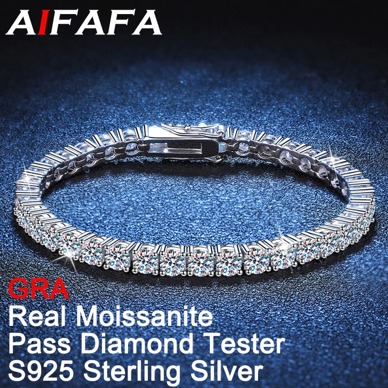 

3/3.5/4/5/6.5mm Full Moissanite Tennis Chain Bracelet for Women Men Lab Diamond Moissanita 925 Sterling Silver Fine Jewelry GRA