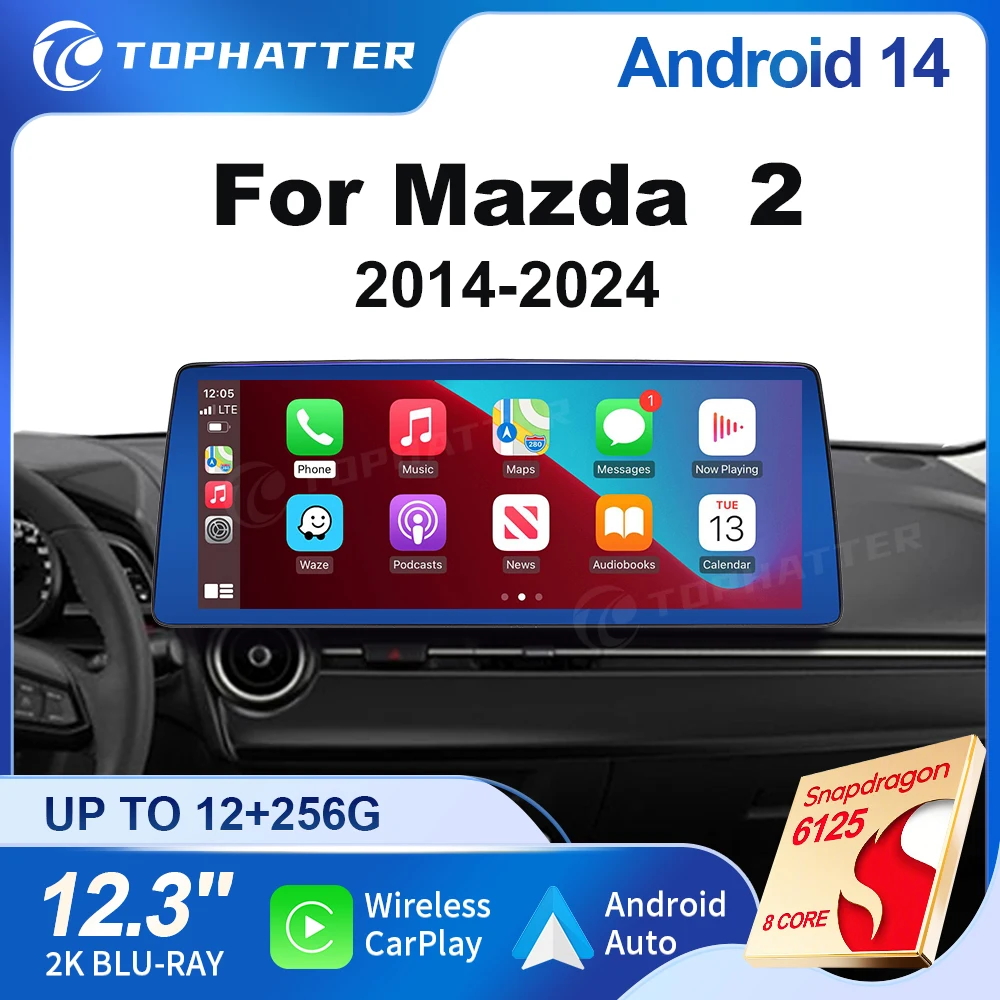 

Carplay 12.3 inch For Mazda 2 2014 - 2024 Car Radio Stereo GPS Navi Qualcomm Multimedia Player Android 14 2K HD Screen