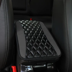 Checkered PU Leather Car Armrest Pad Embroidered Center Console Interior Accessory for All Seasons WOMEN