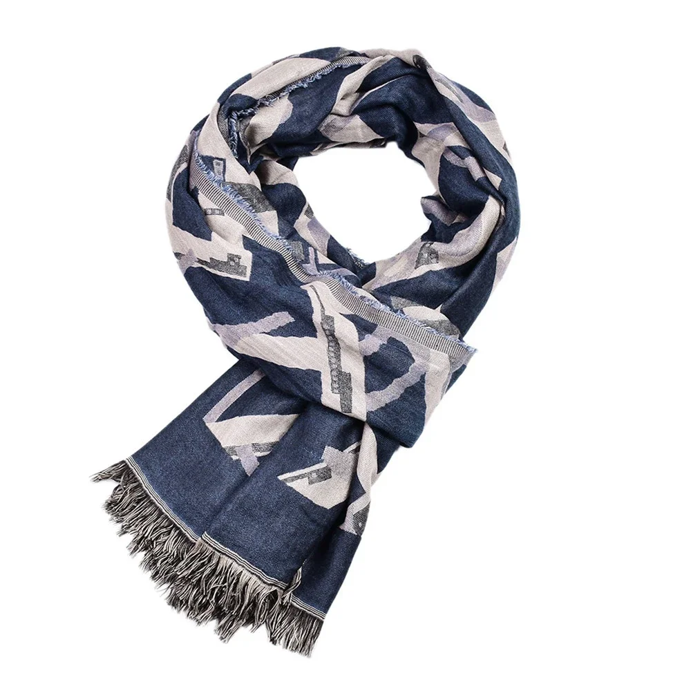 SHOWERSMILE Men Scarf Letter Print Winter Scarf Male Tassel Pashmina Black Navy Red Fashion Men's Designer Brand Scarves