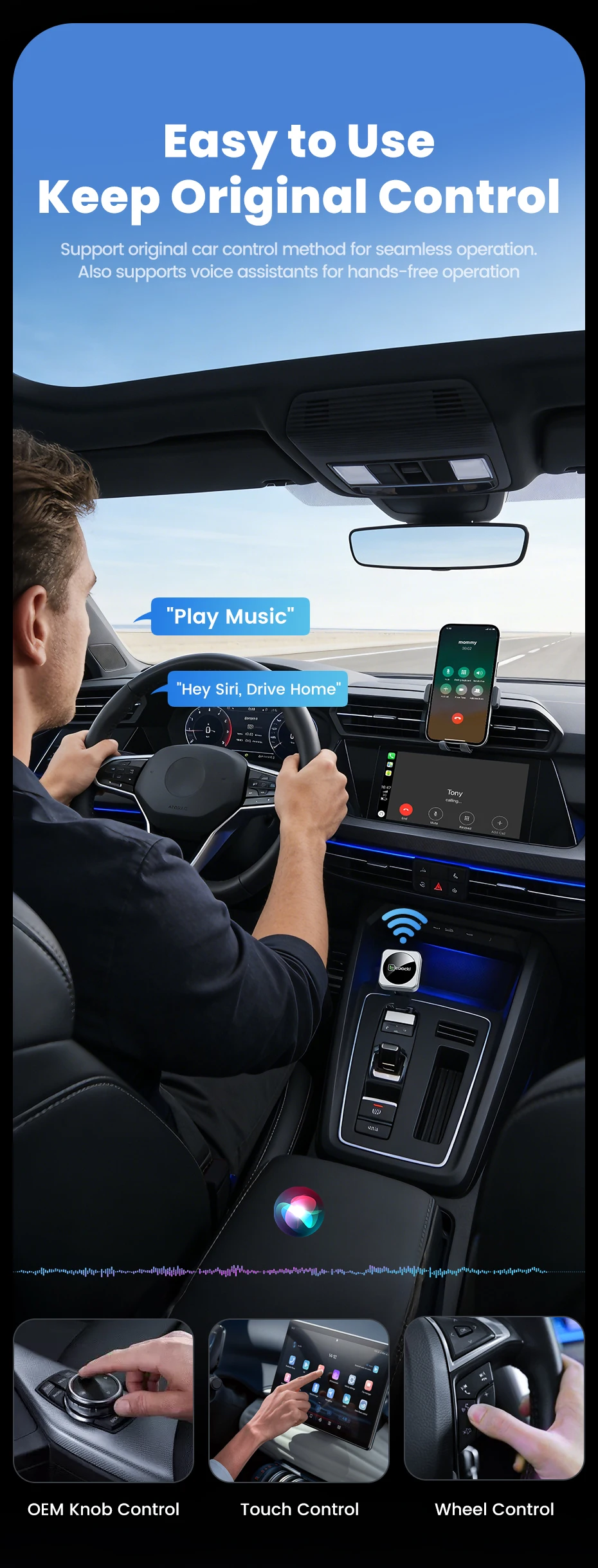 Toocki 2-in-1 Kabelloser CarPlay & Android Auto Adapter BT 5.3 WiFi 5G 2.4G Plug & Play USB-C für iPhone Android Auto mit kabelgebundenem CarPlay – Detail 4