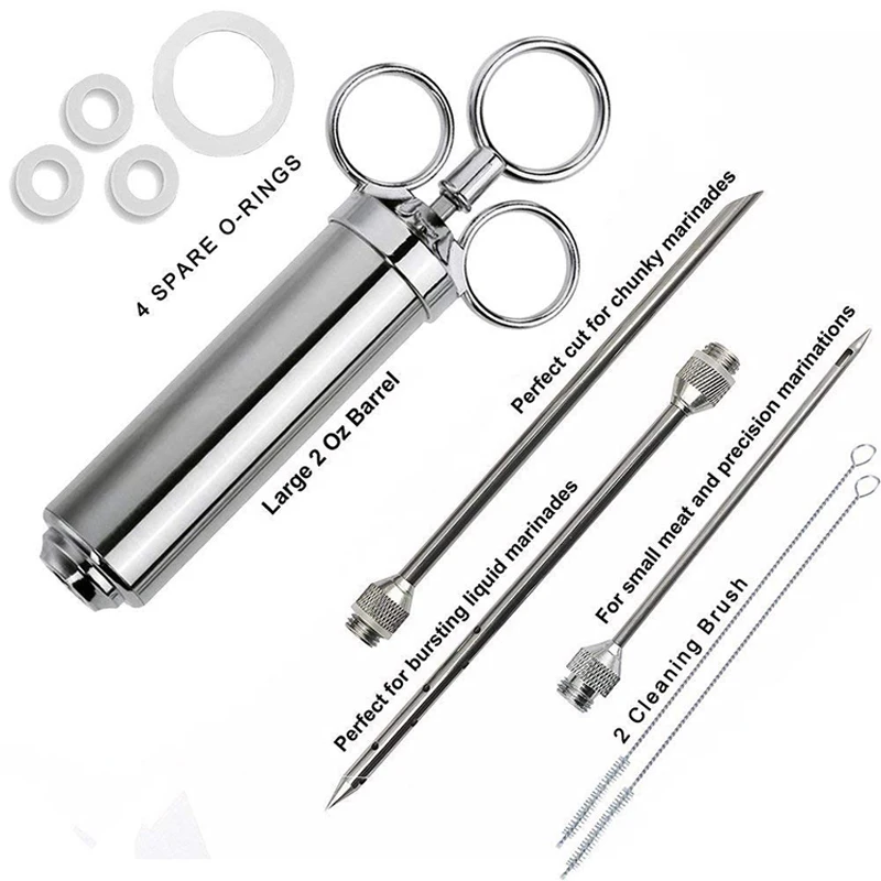 Professional Heavy Duty 304 Stainless Steel Meat Injector Syringe With 3 Marinade Needles